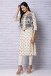 Off White Viscose Kurta With Jacket image number 4