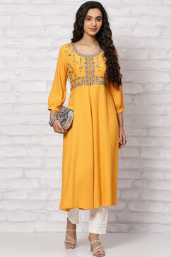 Mustard LIVA Flared  Kurta Dress image number 5