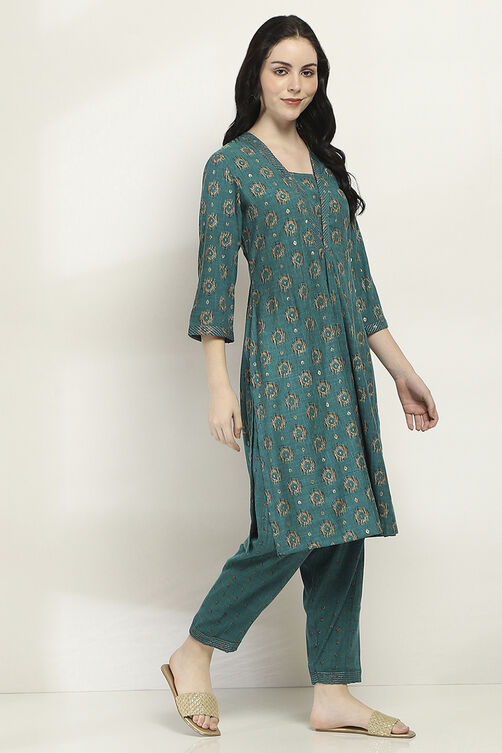 Teal Viscose Straight SET image number 5
