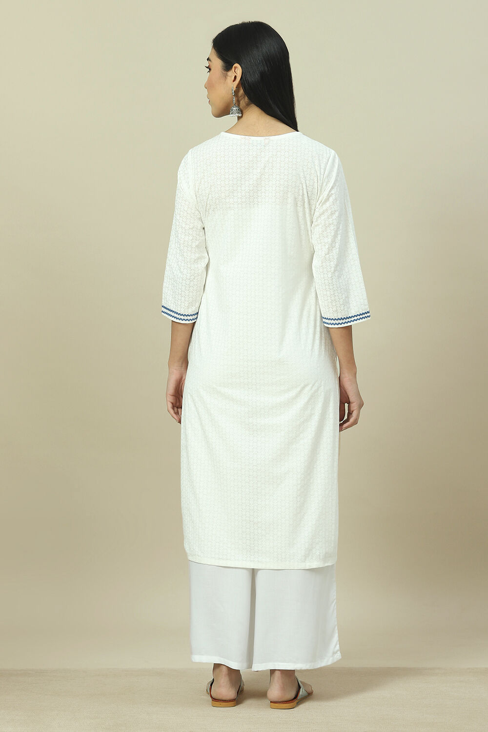 White Cotton Straight Kurta image number 4