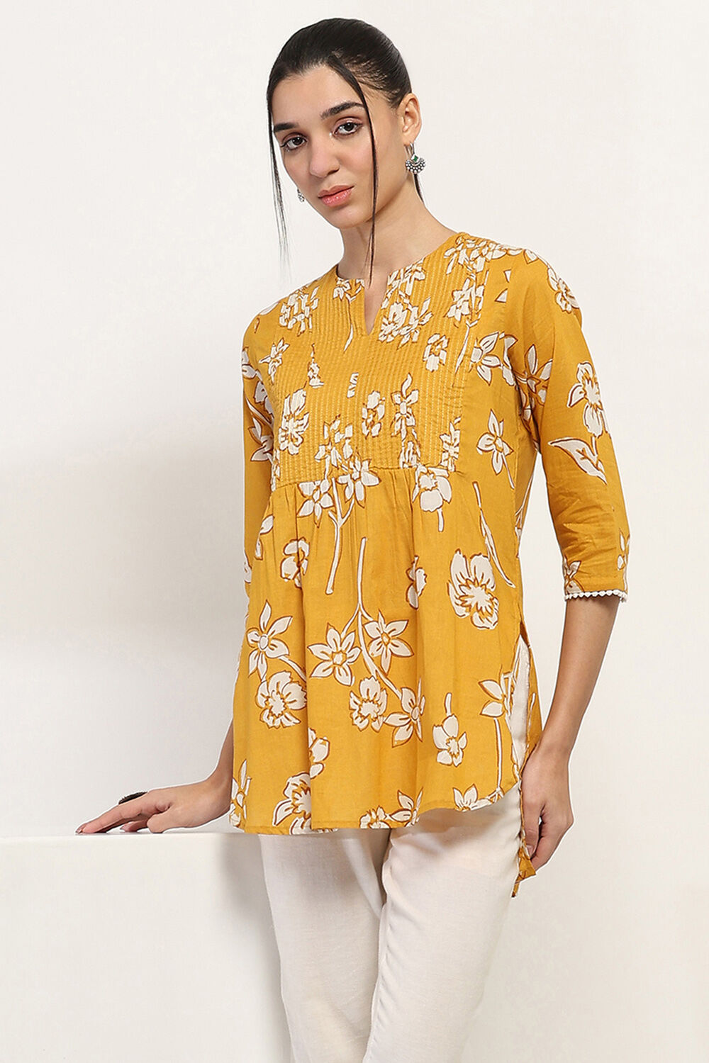Mustard Yellow Cotton Printed Indie Top image number 6