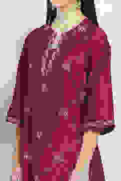 Purple Embroidered Straight Suit Set image number 1