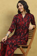 Red Viscose Blend Printed Gathered Kurta Palazzo Set image number 7