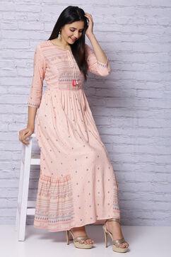 Peach Viscose Rayon Flared Dress image number 0