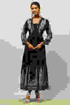 Black Rayon Printed Tiered Dress image number 0