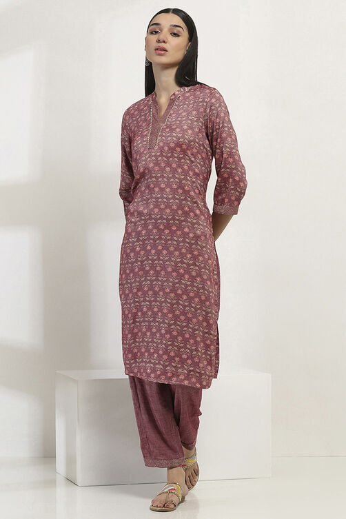 Maroon Viscose Straight SET image number 7