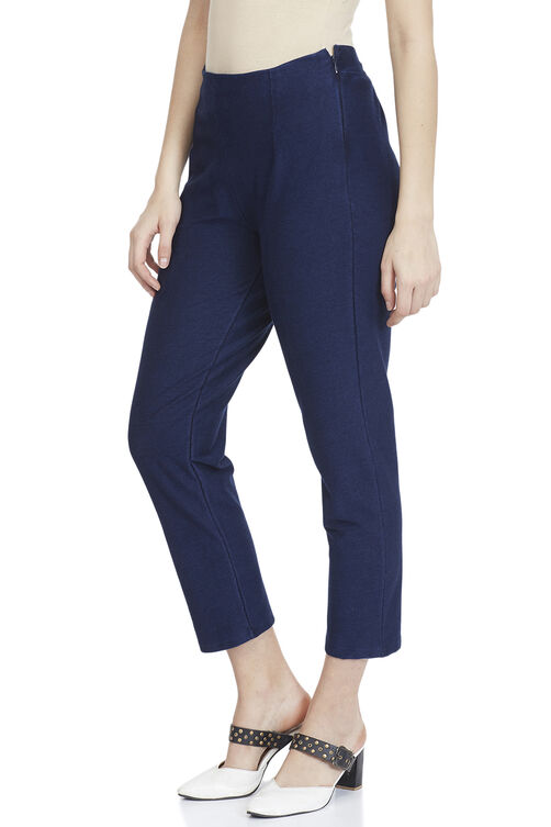 Dark Blue Cotton Slim Pants image number 2