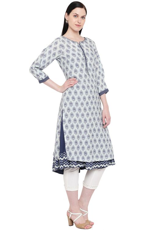 Indigo Rayon Straight Kurta image number 3