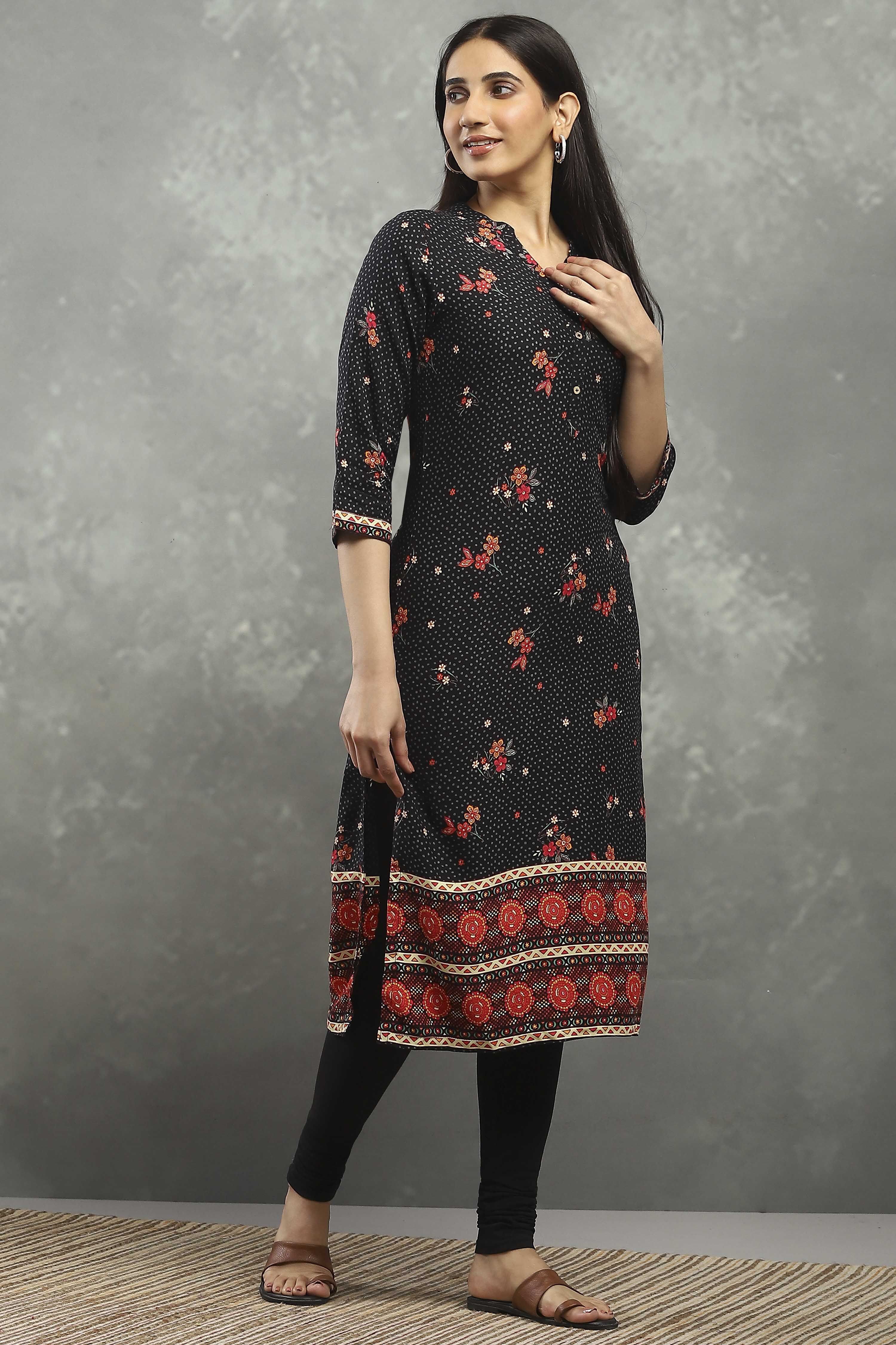Black Viscose Straight Kurta Pants Set image number 5