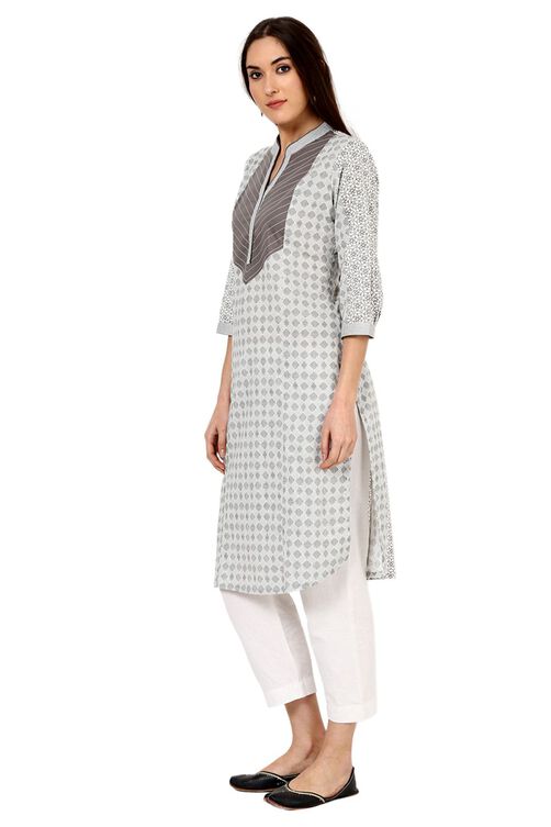 Grey Straight Cotton Kurta image number 2