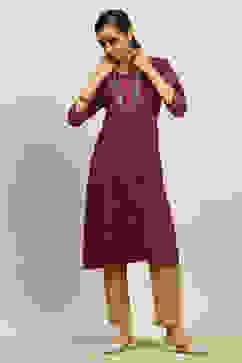 Red Rayon Slub Printed Straight Kurta image number 5