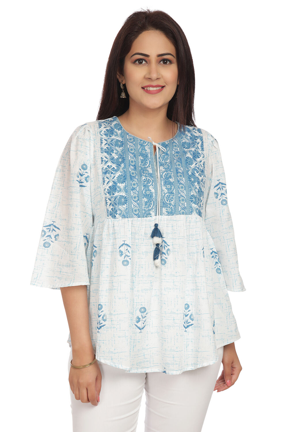 Buy White Short kurta Cotton Indie Top 1N by Rangriti