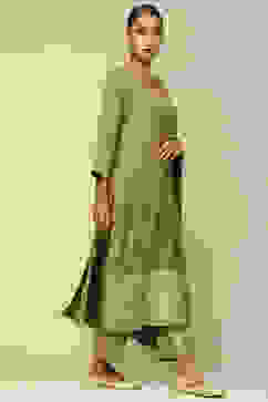 Green Acrylic Straight Yarn Dyed Kurta Palazzo Suit Set image number 5