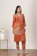Orange Viscose Polyester Viscose Rayon Kurta Pants Set image number 5