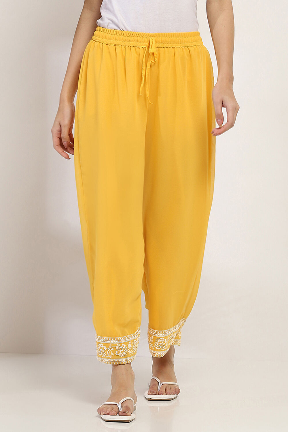 Mustard Yellow Solid Straight Palazzos image number 4