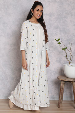 Off White Cotton Front Open Dress image number 3