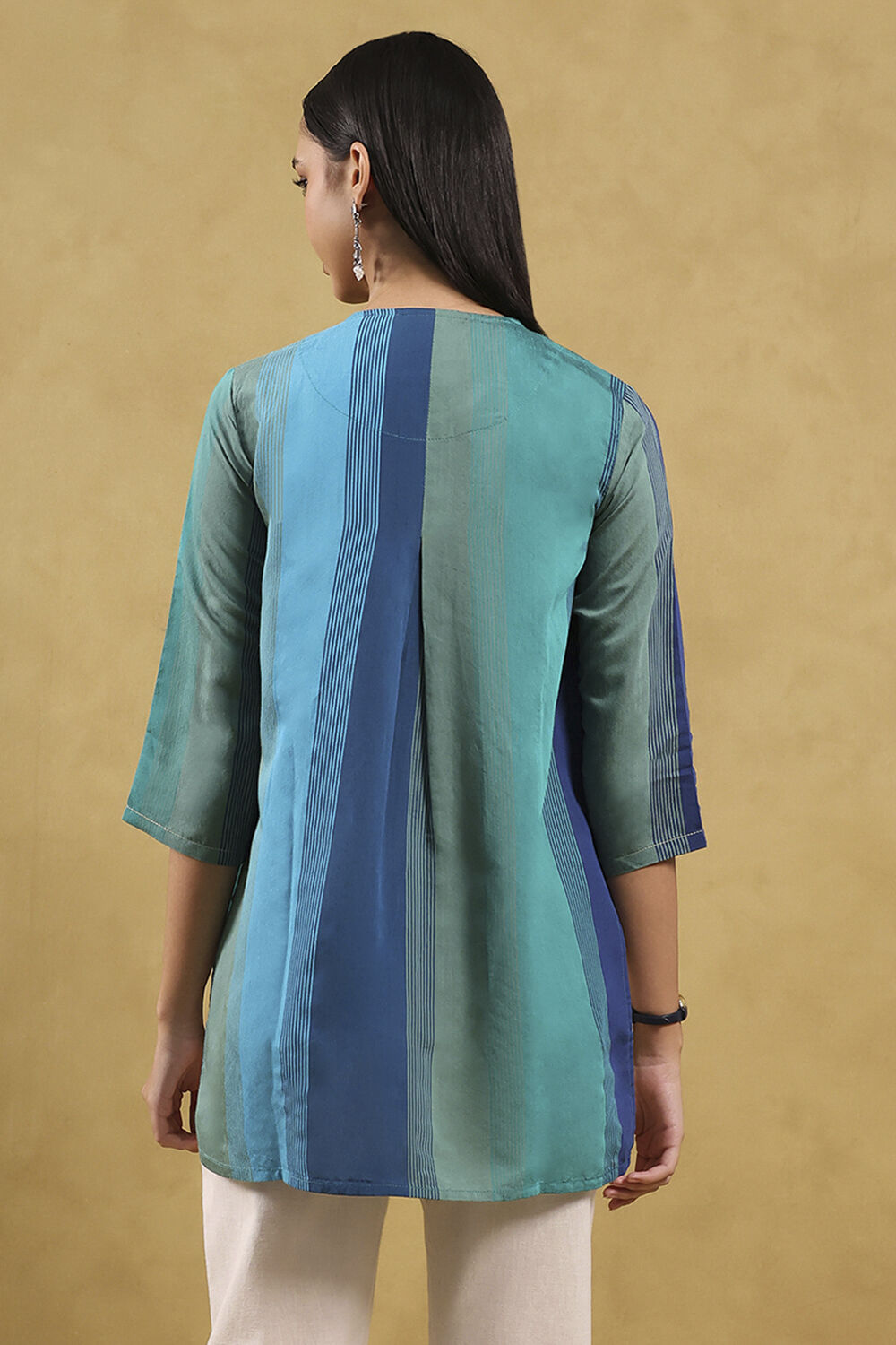 Blue Viscose Blend Solid Tiered Top image number 3