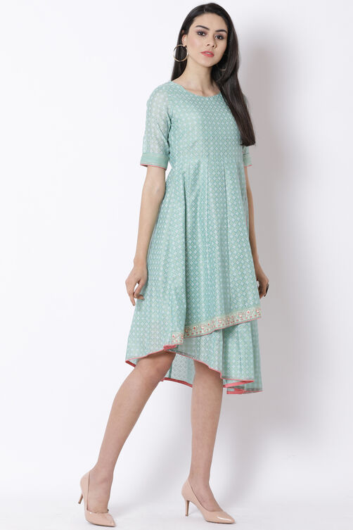 Green Art Silk Kalidar Dress image number 3