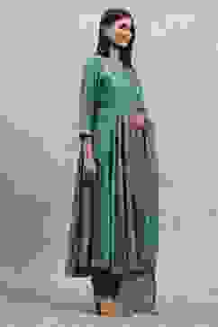 Teal Green Viscose Rayon Embroidered Anarkali Suit Set image number 5