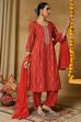 Red Viscose Rayon Straight Printed Suit Set image number 6