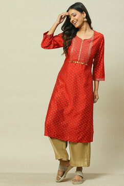 Rust LIVA Straight Kurta image number 0