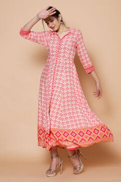 Peach Viscose Rayon Kalidar Dress image number 3