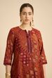 Orange Viscose Blend Straight Printed  image number 1