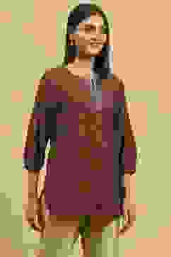 Mustard Viscose Blend Printed Straight Top image number 4