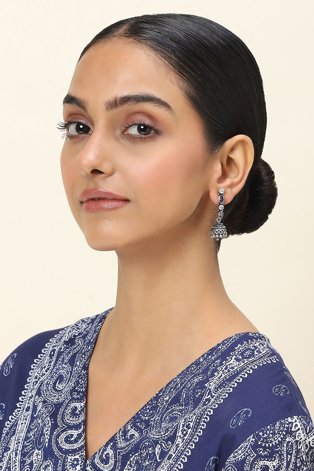 Purple-White Alloy Jhumkas image number 3