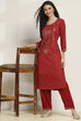Red Viscose Rayon Printed Straight Kurta Pants Set image number 0
