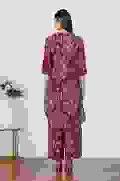 Red Viscose Polyester Viscose Rayon Kurta Pants Set image number 4