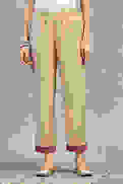 Gold Viscose Blend Solid Straight Pants image number 4