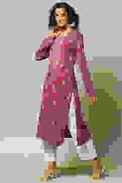 Dusky Pink Acrylic Straight Printed Kurta image number 2