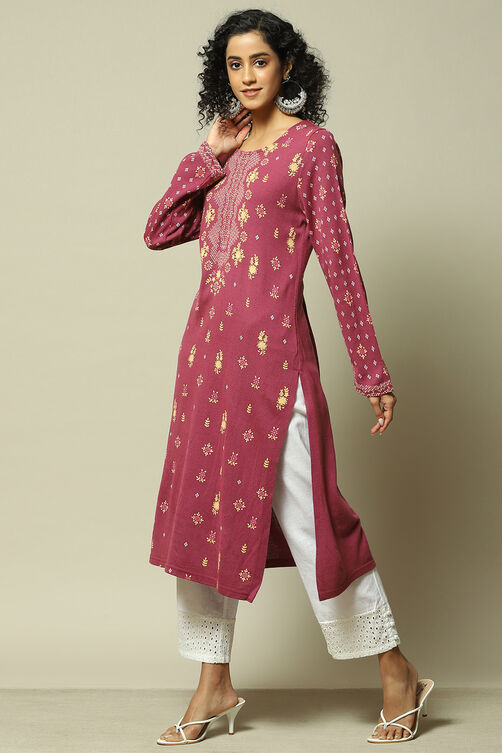 Dusky Pink Acrylic Straight Printed Kurta image number 2