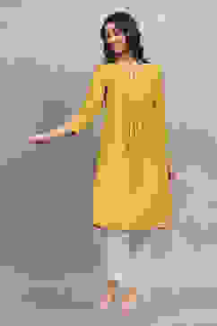 Yellow Solid Straight Kurta image number 0