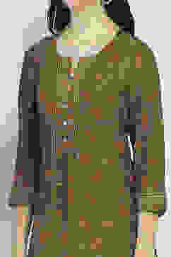 Olive Green Printed Straight Kurta image number 1