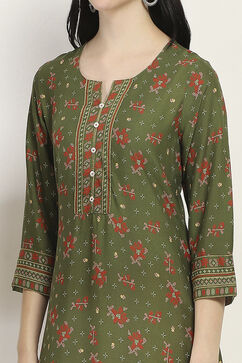 Olive Green Printed Straight Kurta image number 1