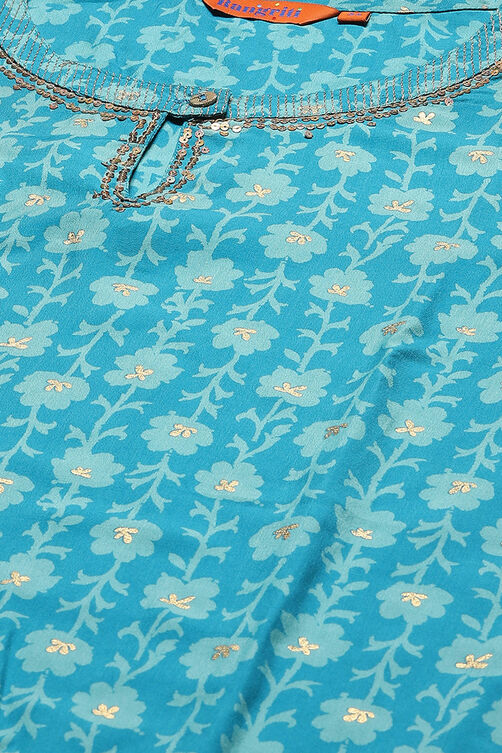 Blue Art Silk Straight Suit Set image number 5
