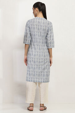 Grey Cotton Printed Straight Kurta image number 3