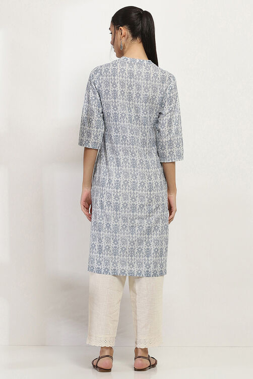 Grey Cotton Straight Kurta image number 3