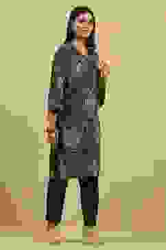 Black Viscose Rayon Printed Straight Kurta image number 4