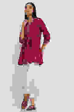 Maroon Cotton Printed Straight Indie Top image number 0