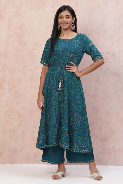 Dark Green Viscose Rayon Palazzo Pants image number 3