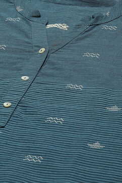 Blue Cotton Striped Straight Kurta image number 1