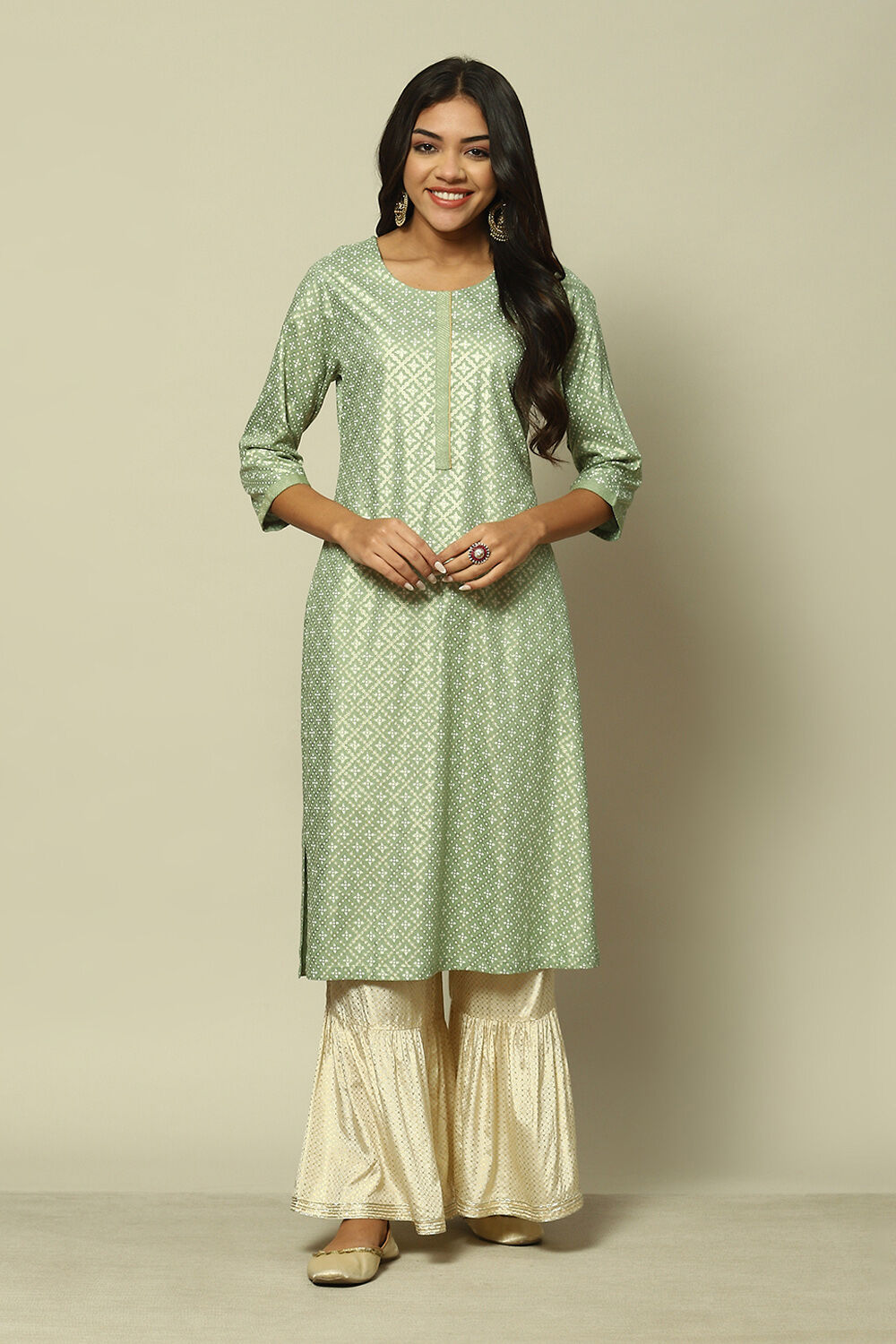 Sage Green LIVA Straight Printed Kurta image number 5