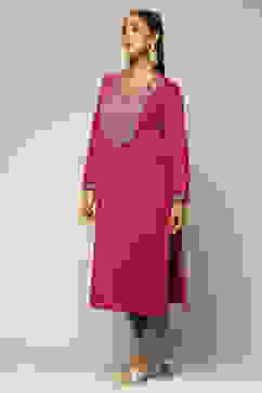 Purple Cotton Blend Straight Kurta image number 2