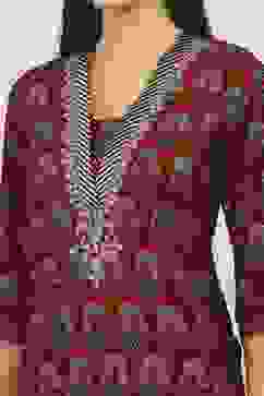 Red Viscose Polyester Straight Suit Sets image number 1