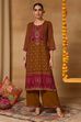 Mustard Viscose Blend Straight Printed Suit Set image number 9