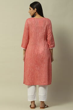 Red Poly Cotton Staight Kurta image number 3