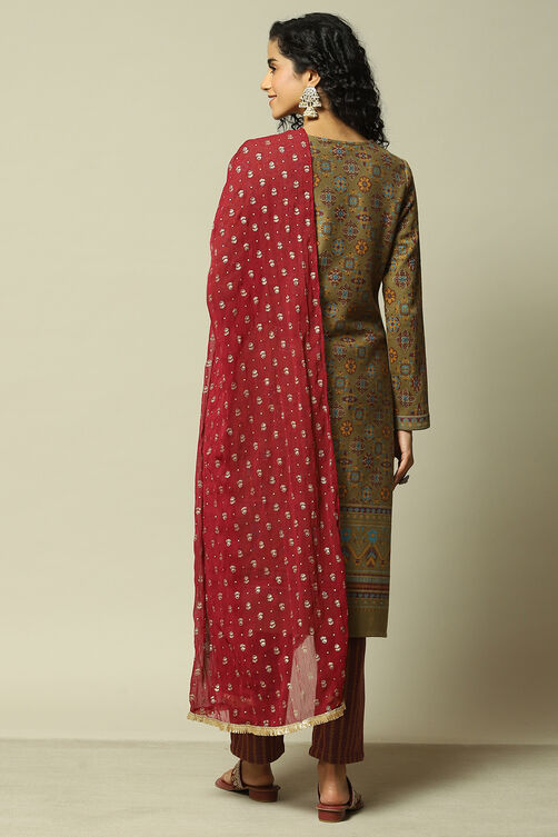 Maroon Viscose Printed Dupatta image number 2